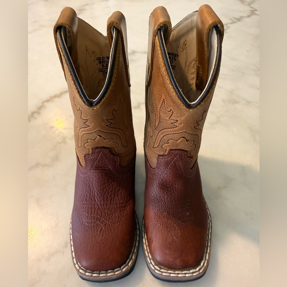 Kids Two-Tone Brown Old West Cowboy Boots